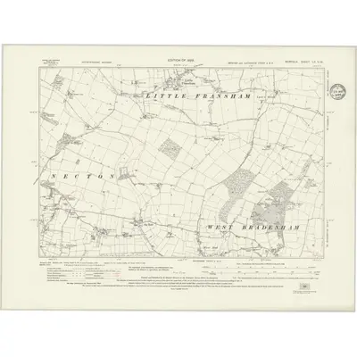 1926 Map of Norfolk LX.NW, 1935 Print