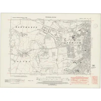 1938 Map of Norfolk LXIII.SW, 1947 Print