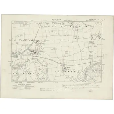 1912 Map of Norfolk LXIV.SW, 1919 Print