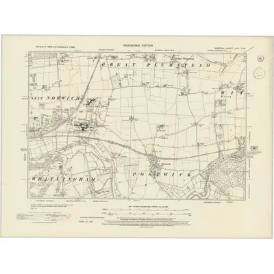 1938 Map of Norfolk LXIV.SW, 1945 Print