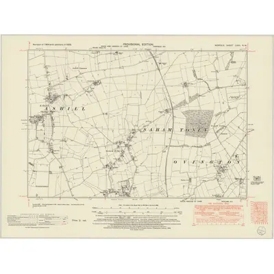 1950 Map of Norfolk LXXII.NW, 1952 Print