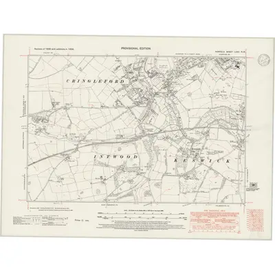 1938 Map of Norfolk LXXV.NW, 1947 Print