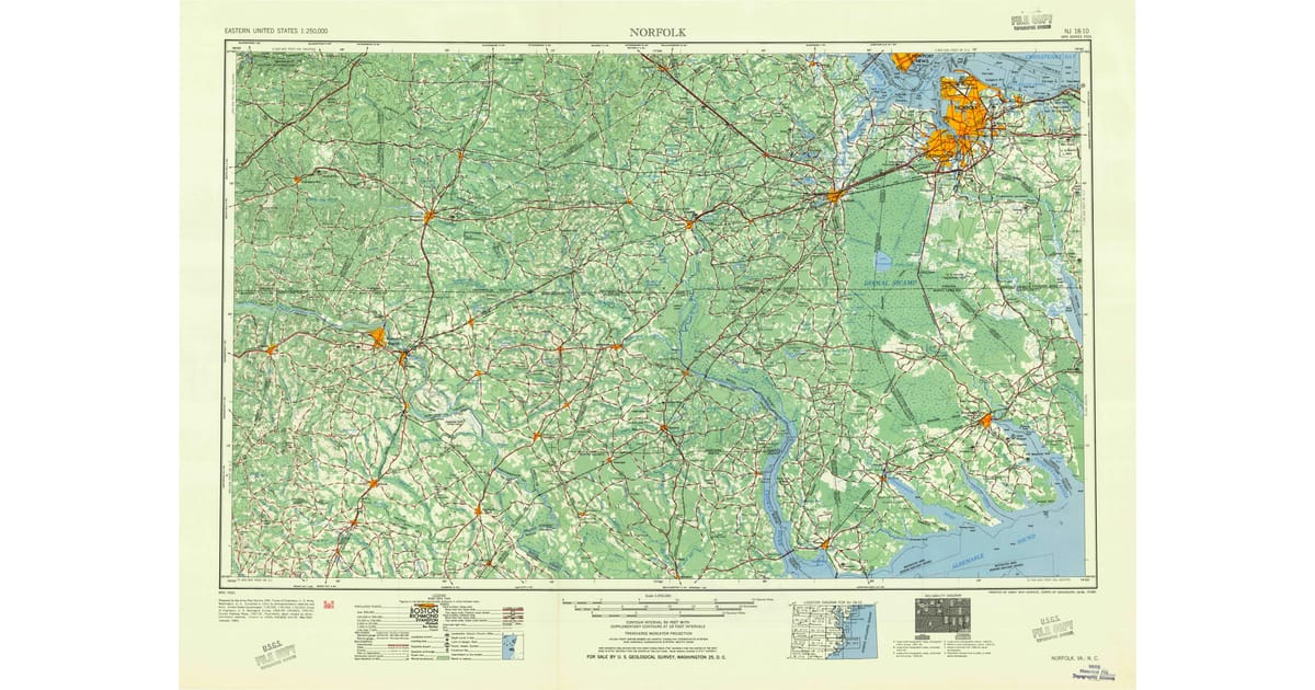 1950s Maps of The Lakes Virginia - Norfolk Norfolk City County Va Usgs Topo 1953 P1954 Og 1200x630