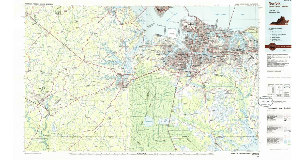 1980s Maps of Northwest Acres - Norfolk Suffolk City County Va Usgs Topo 1985 P1986 Og 1200x630