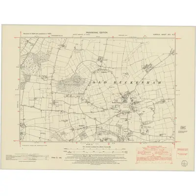 1950 Map of Norfolk XCV.NE, 1952 Print