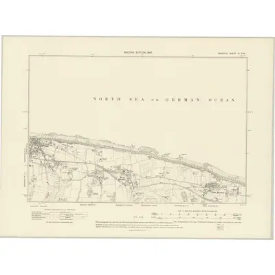 1905 Map of Norfolk XI.NW, 1907 Print