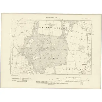 1905 Map of Norfolk XIX.SE, 1907 Print