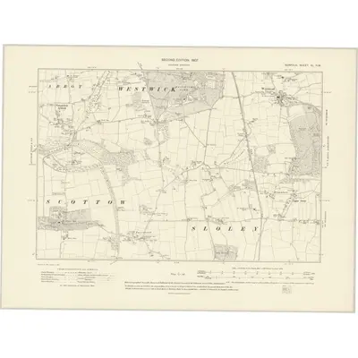 1905 Map of Norfolk XL.NW, 1907 Print