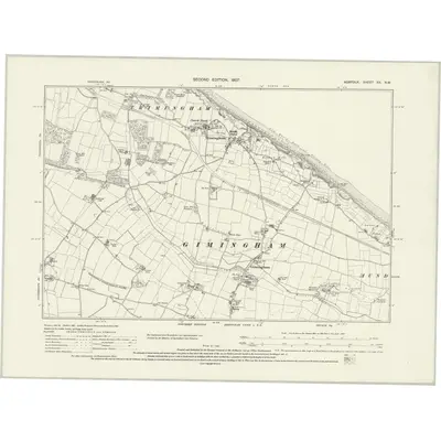 1905 Map of Norfolk XX.NW, 1932 Print