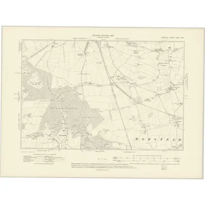 1905 Map of Norfolk XXIX.SW, 1907 Print