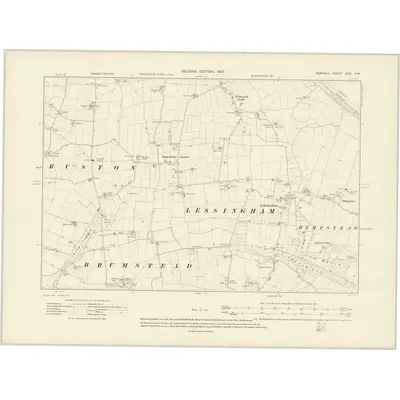 1905 Map of Norfolk XXX.SW, 1907 Print