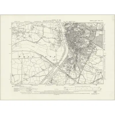 1927 Map of Norfolk XXXIII.SW, 1930 Print