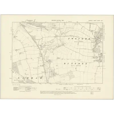 1904 Map of Norfolk XXXVII.NW, 1907 Print