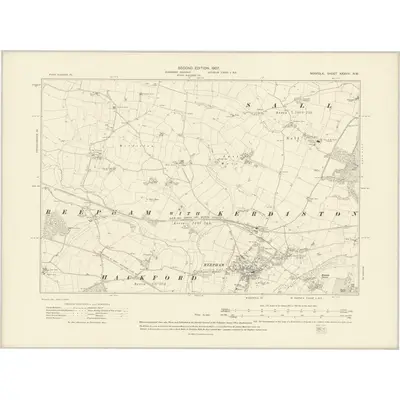 1904 Map of Norfolk XXXVIII.NW, 1907 Print