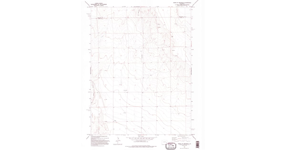 1982 Map of North Of Brandon, Kiowa County, CO — High-Res, 1995 Print