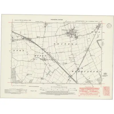 1938 Map of Northamptonshire III.SW, 1947 Print