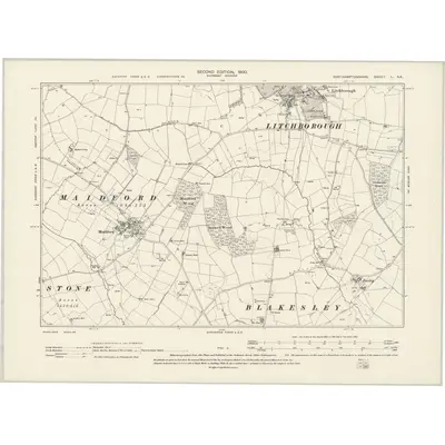 1899 Map of Northamptonshire L.SE, 1900 Print