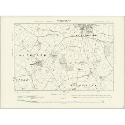 1899 Map of Northamptonshire L.SE, 1931 Print