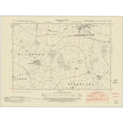 1950 Map of Northamptonshire L.SE, 1952 Print