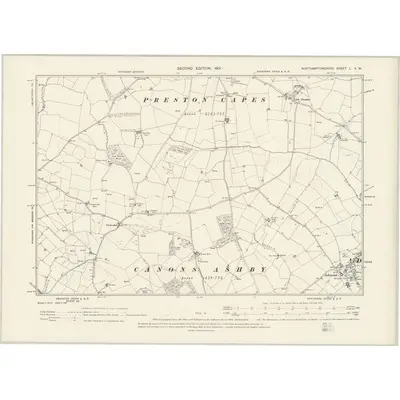 1899 Map of Northamptonshire L.SW, 1901 Print