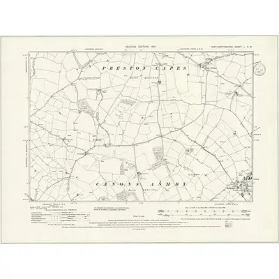 1899 Map of Northamptonshire L.SW, 1939 Print
