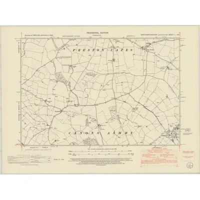 1950 Map of Northamptonshire L.SW, 1952 Print