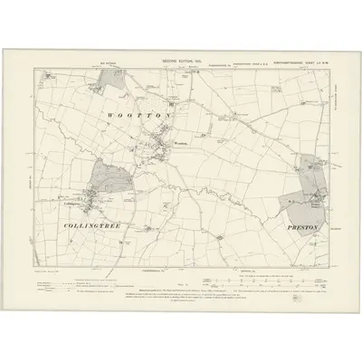 1899 Map of Northamptonshire LII.NW, 1901 Print