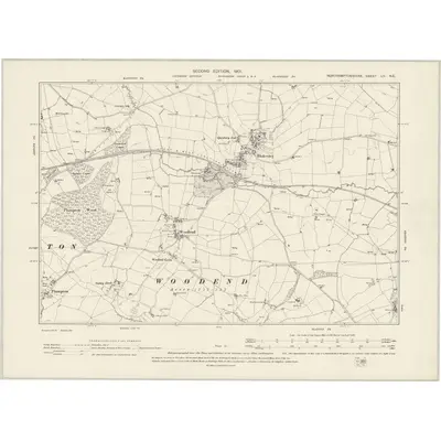 1899 Map of Northamptonshire LV.NE, 1901 Print