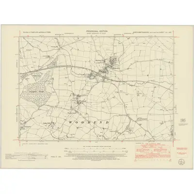 1950 Map of Northamptonshire LV.NE, 1952 Print