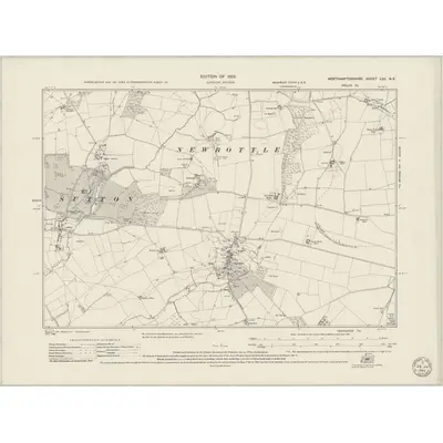 1920 Map of Northamptonshire LXII.NE, 1949 Print