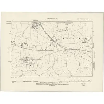 1899 Map of Northamptonshire X.SE, 1901 Print