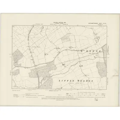 1899 Map of Northamptonshire XI.SE, 1901 Print