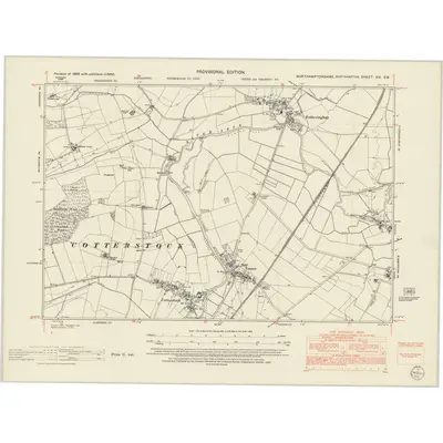 1950 Map of Northamptonshire XIII.SW, 1952 Print