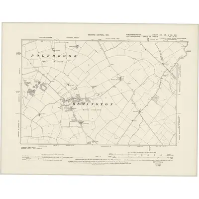1899 Map of Northamptonshire XIX.SE & XX.SW, 1901 Print