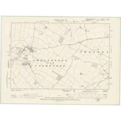 1899 Map of Northamptonshire XL.NE, 1901 Print