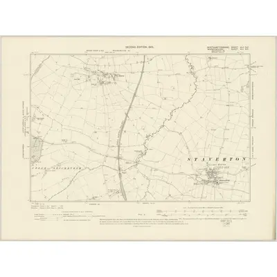 1899 Map of Northamptonshire XLII.NE, 1905 Print