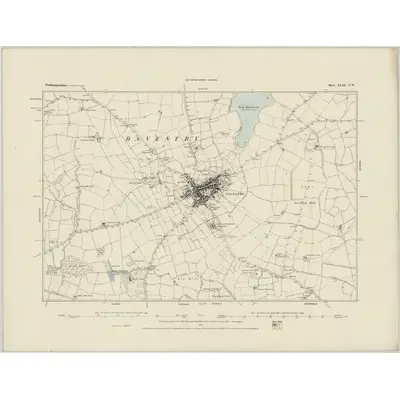 1883 Map of Northamptonshire XLIII.NW, 1884 Print