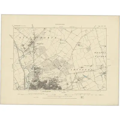 1883 Map of Northamptonshire XLV.NW, 1885 Print