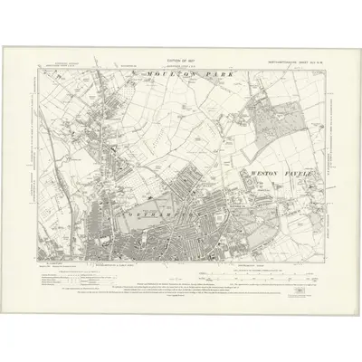 1924 Map of Northamptonshire XLV.NW, 1927 Print