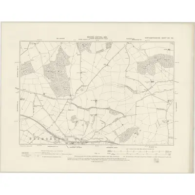 1899 Map of Northamptonshire XVI.SE, 1901 Print