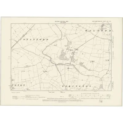 1899 Map of Northamptonshire XXII.SE, 1900 Print