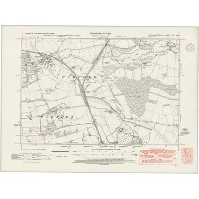 1938 Map of Northamptonshire XXV.NW, 1947 Print