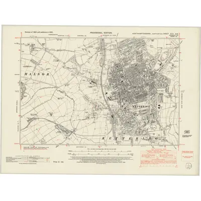 1950 Map of Northamptonshire XXV.SW, 1952 Print