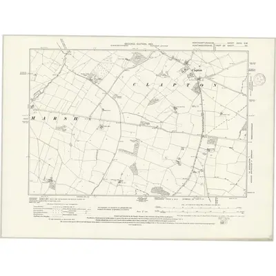 1899 Map of Northamptonshire XXVII.SW, 1938 Print