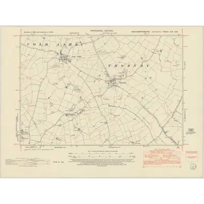1950 Map of Northamptonshire XXX.NW, 1952 Print