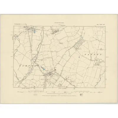 1884 Map of Northamptonshire XXXI.NW, 1885 Print
