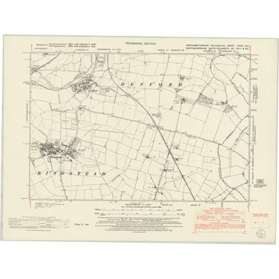1950 Map of Northamptonshire XXXIII.NE, 1952 Print