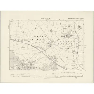 1899 Map of Northamptonshire XXXVII.SE, 1901 Print