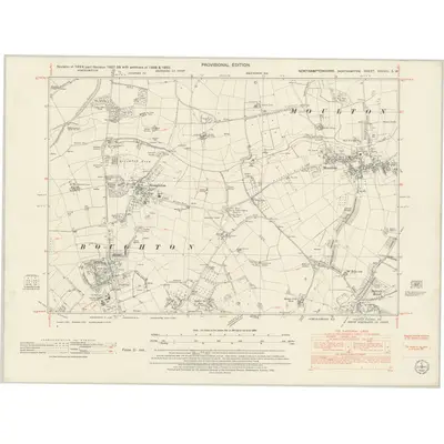1950 Map of Northamptonshire XXXVIII.SW, 1952 Print