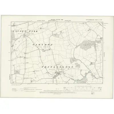 1896 Map of Northumberland LV.SW, 1898 Print
